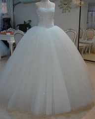 Arabic Sequin Ball Gown Tulle Sweetheart White Wedding Dresses MyChicDress