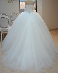 Arabic Sequin Ball Gown Tulle Sweetheart White Wedding Dresses MyChicDress