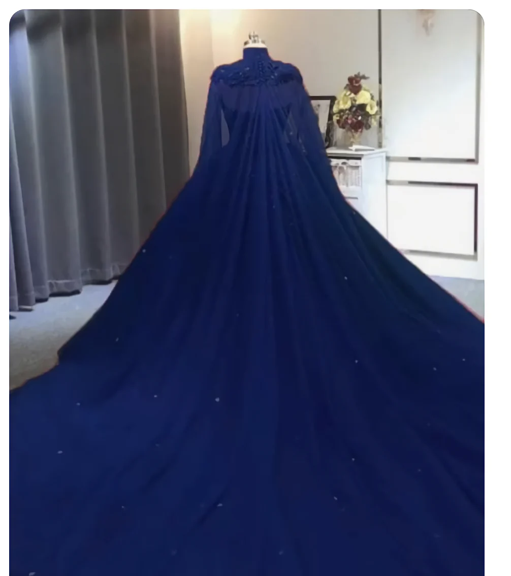 Ball Gown 2025 Navy Blue Tulle Lace Crystals Quinceanera Dresses With Cape - MyChicDress