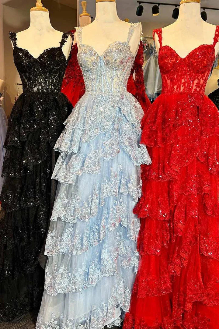 Vestido de baile espartilho em camadas fúcsia vestidos de baile querida lantejoulas