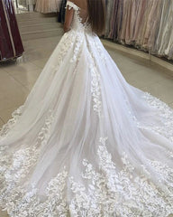 Ball Gown Off Shoulder Lace Applique Wedding Dresses 2024 MyChicDress