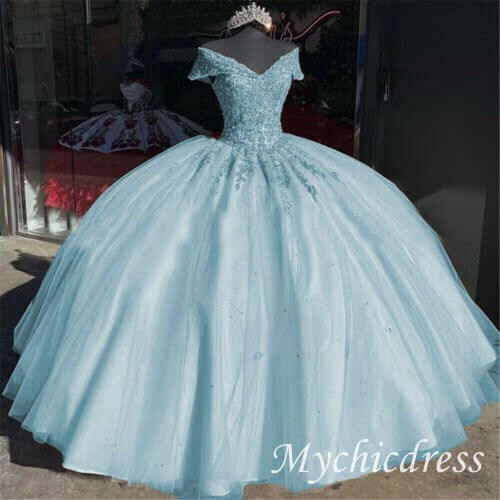 Ball Gown Off the Shoulder Gold Lace Quinceanera Dresses 2025 - MyChicDress