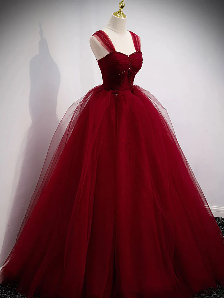 Ball Gown Wine Red Tulle Sweet 16 Dresses Off the Shoulder