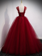 Ball Gown Wine Red Tulle Sweet 16 Dresses Off the Shoulder