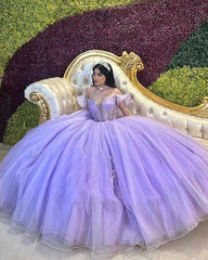 Frisado tule lavanda quinceanera vestidos vestido de baile doce 16 vestido