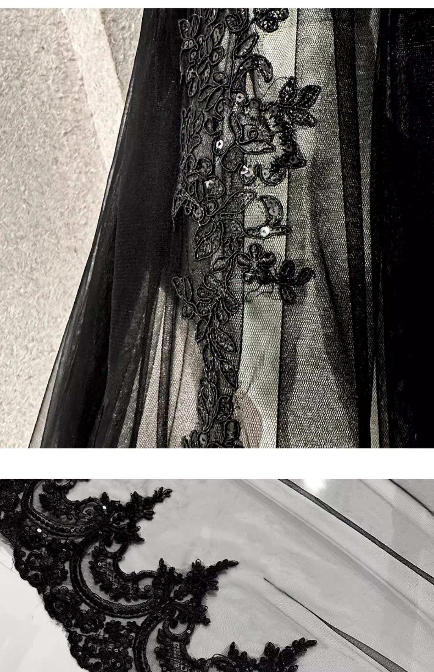 Véu de casamento de renda preta longo véu de noiva com guarnição de renda personalizada