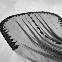 Véu de casamento de renda preta longo véu de noiva com guarnição de renda personalizada