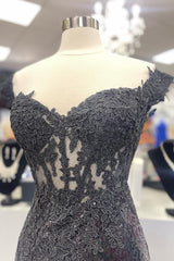 Black Lace Prom Dress Appliques Long Sequin Formal Dress Mermaid