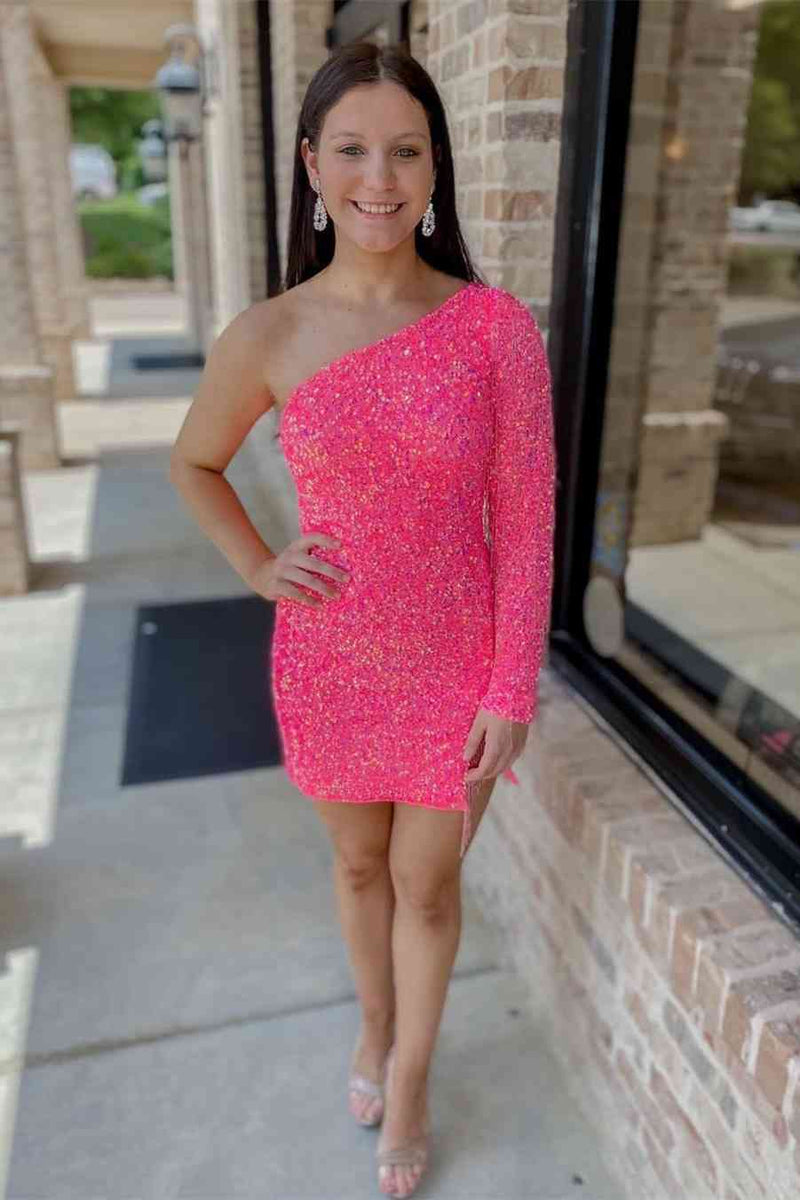 Blingbling Long Sleeve Mini Homecoming Dress Light Blue Mermaid - MyChicDress