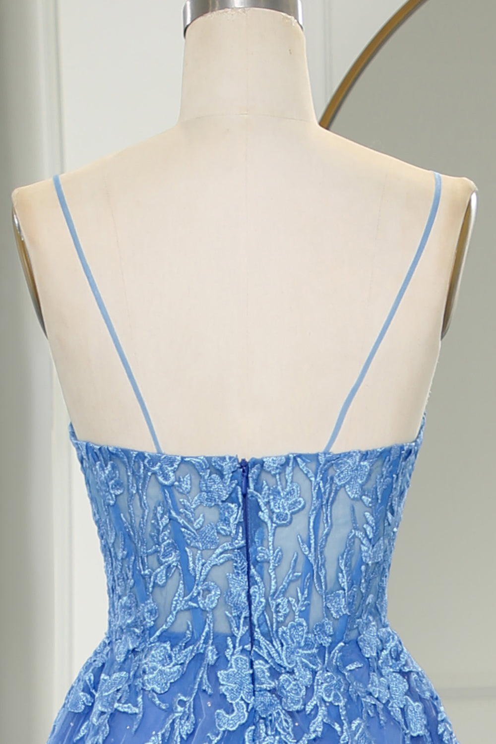 Blue Long Prom Dress Cheap A-Line Formal Dress Tulle With Appliques - MyChicDress