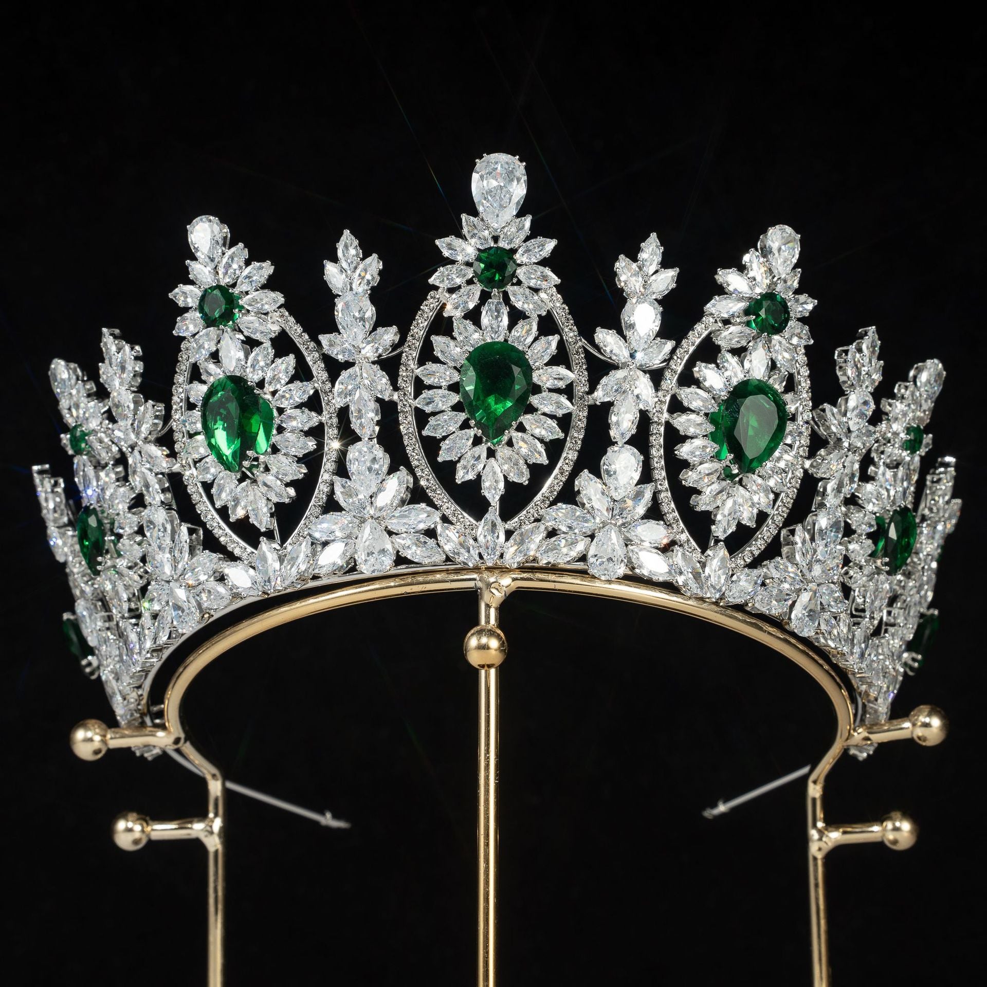 green Bridal Crown Zircon Baroque Headband Quince Crown Hair Accessories