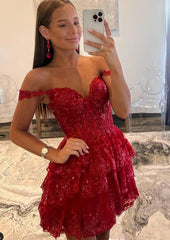 Red Short Homecoming Dress Straps Sequined Prom Dress Tulle Multi-Layers - MyChicDress