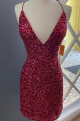 Burgundy Tight 2024 Homecoming Dress Short Sequined Hoco Dress
