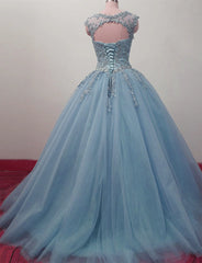 Charming Blue Sweet 16 Dress Tulle Lace Ball Gown Quinceanera Dress MyChicDress