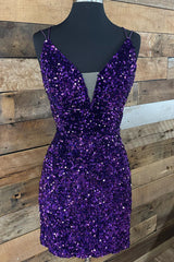 Cheap Homecoming Dresses Purple Sequin Hoco Dress Straps MyChicDress