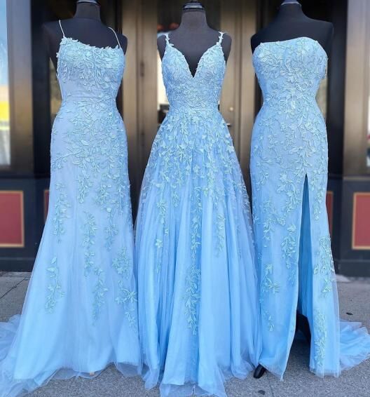 Cheap Long Lace Blue Prom Dresses Applique Mermaid Evening Formal Gowns MyChicDress