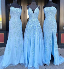 Cheap Long Lace Blue Prom Dresses Applique Mermaid Evening Formal Gowns MyChicDress