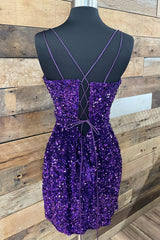 Cheap 2024 Homecoming Dresses Purple Sequin Hoco Dress Straps