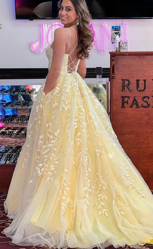 Cheap Long Leaf Lace Prom Formal Dress Ball Gown Straps - MyChicDress