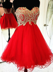 Vestidos de baile vermelhos baratos para festa com apliques dourados e vestido para 16 anos