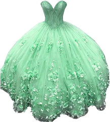 Cheap green Quinceanera Dresses Beaded Off the Shoulder with 3D Flowers