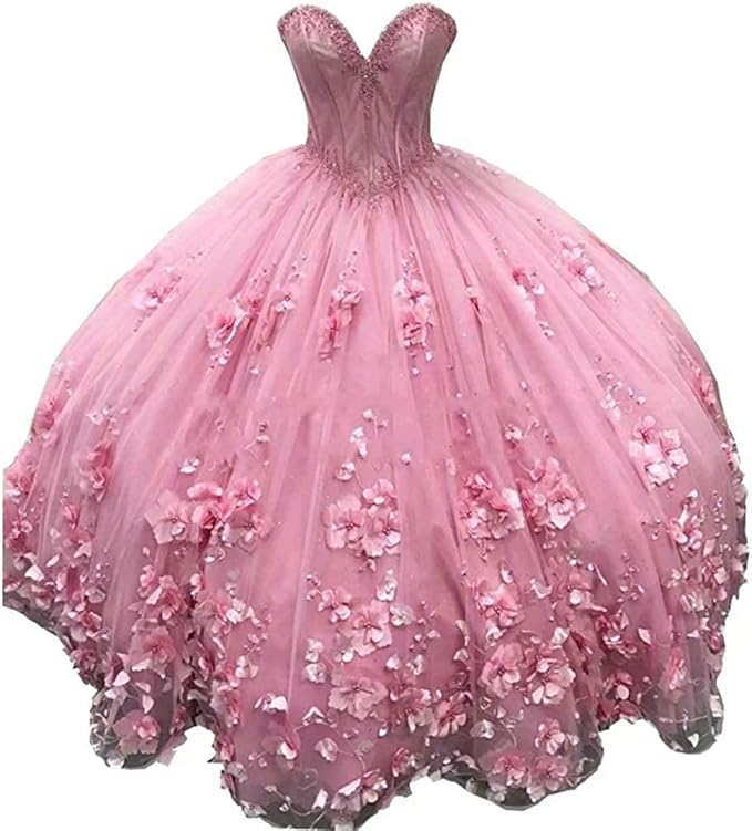 Cheap pink Quinceanera Dresses Beaded Off the Shoulder with 3D Flowers