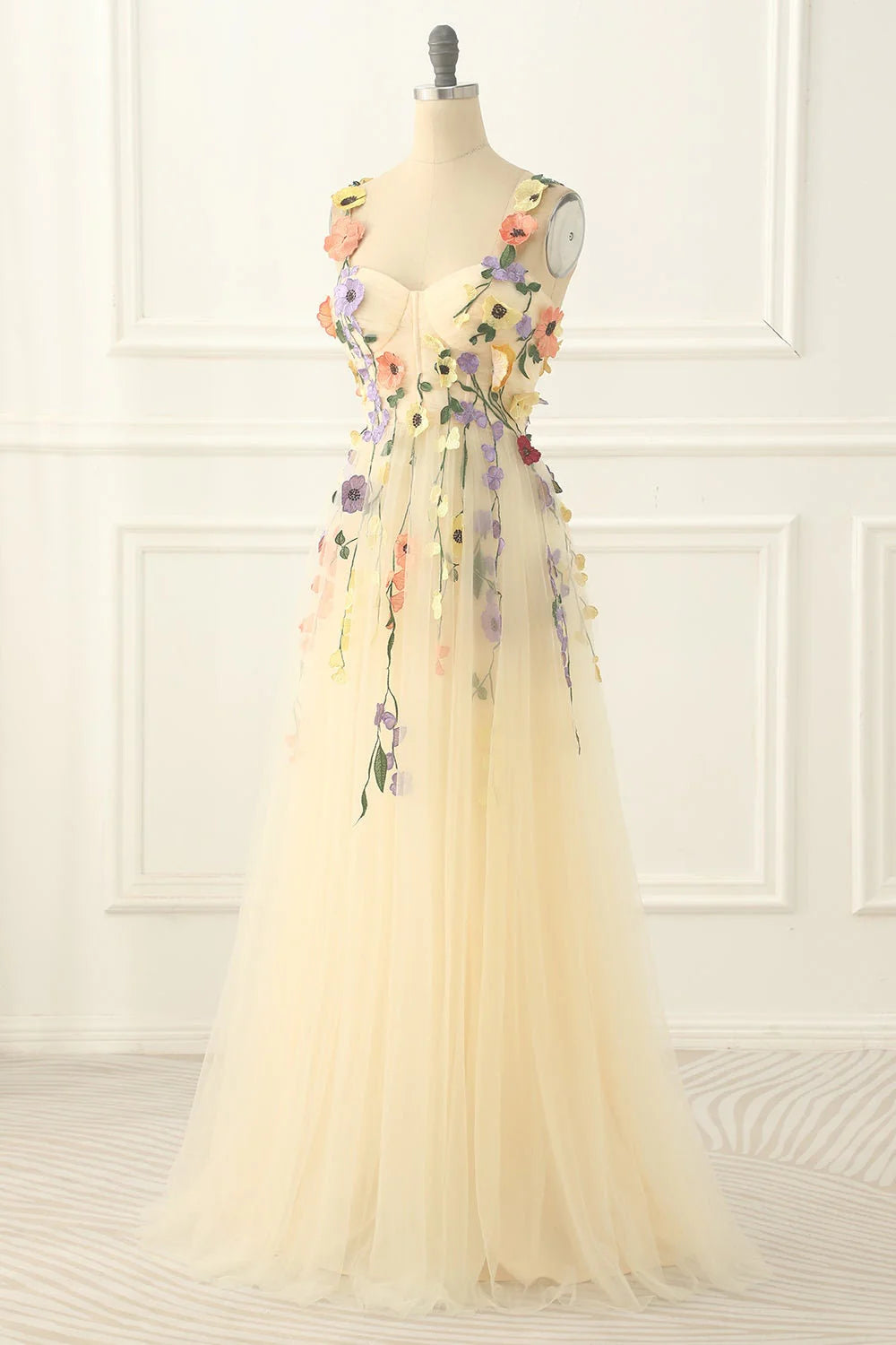Classy Long Yellow Floral Prom Dresses Sweetheart Evening Dress - MyChicDress