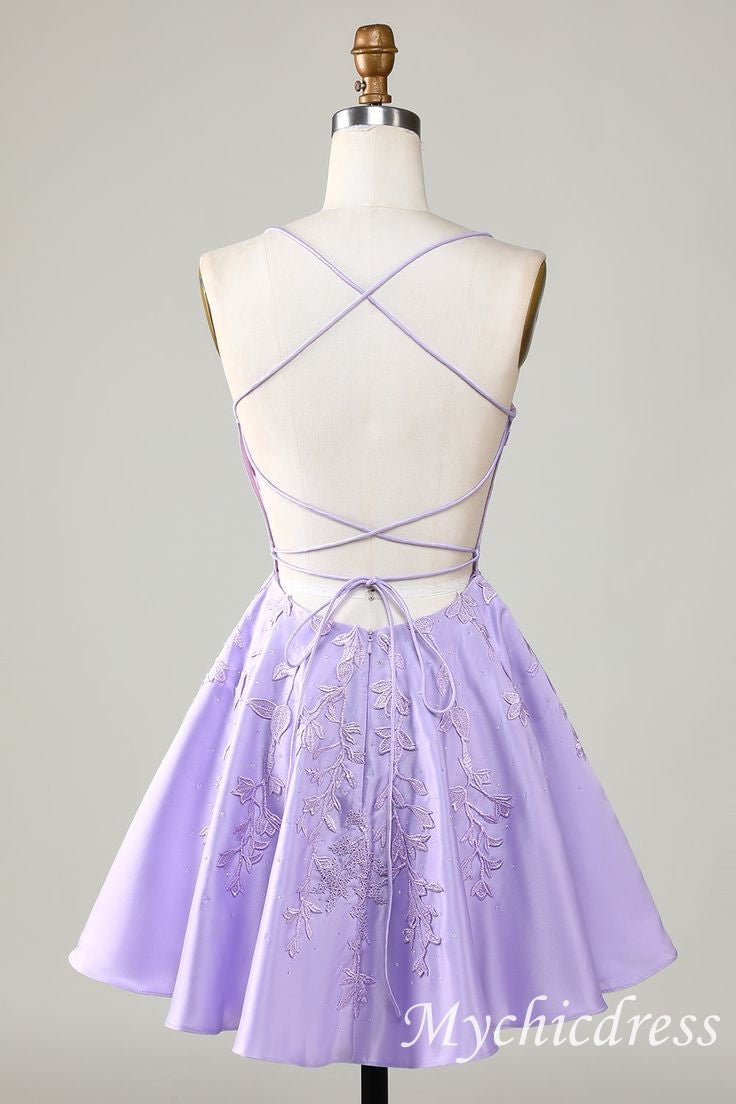 Custom Made A-Line Homecoming Dress Lilac Short Hoco Dress - MyChicDress