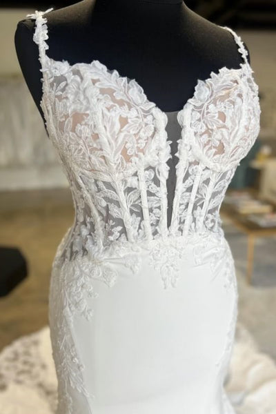 Custom Made Mermaid Lace Wedding Dresses Open Back V Neck - MyChicDress