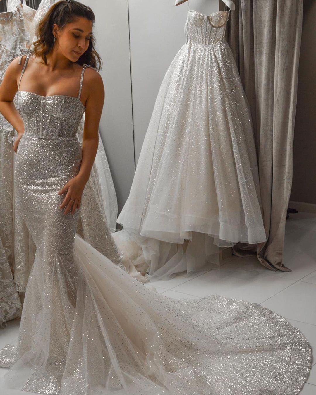 Custom Made Mermaid Silver Sequins Wedding Dresses