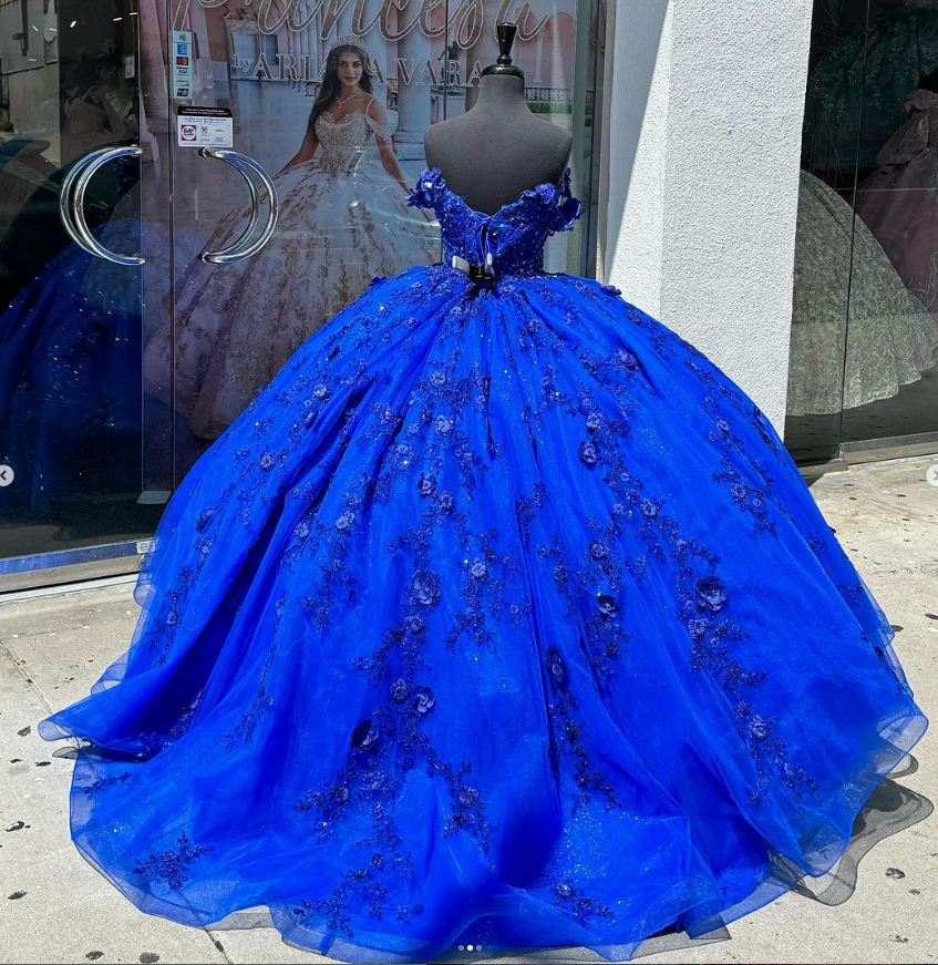 Customized Royal Blue Quinceanera Dresses Beading Flowers Vestidos De 15 Anos