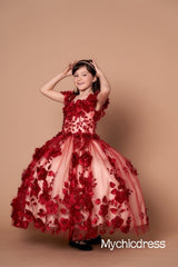 Cute Mini Burgundy Quinceanera Dresses 3D Flowers Pageant Girl Dresses MyChicDress