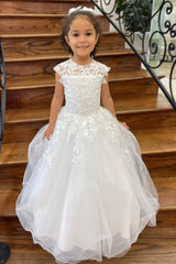 Cute Lace Flower Girl Dress A-Line Applique Round Neck