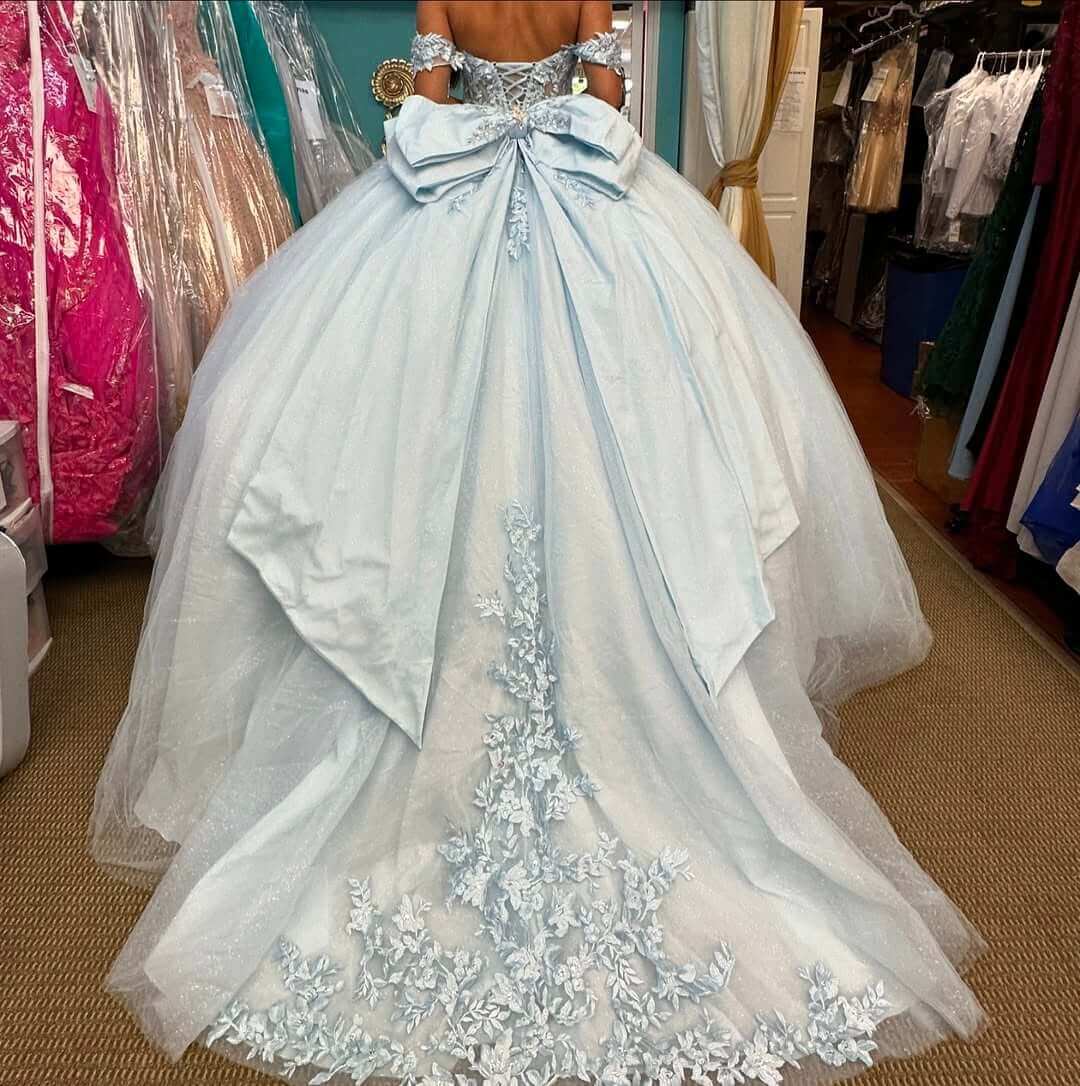 Discount Puffy Lavender Quinceanera Dresses Appliques Lace With Bow