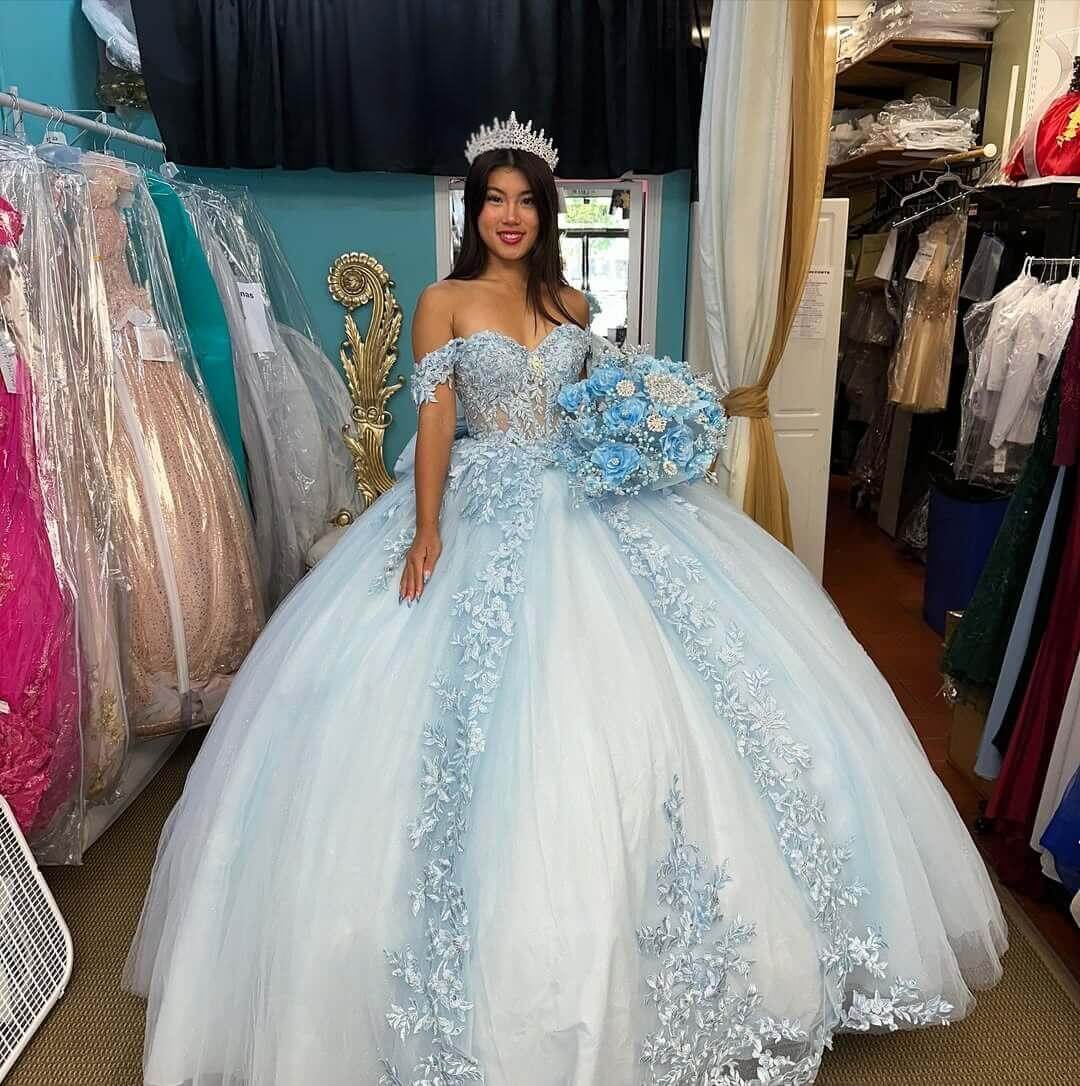 Discount Puffy Lavender Quinceanera Dresses Appliques Lace With Bow