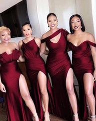 Elastic Satin burgundy Bridesmaid Dresses Off-the-shoulder Strapless