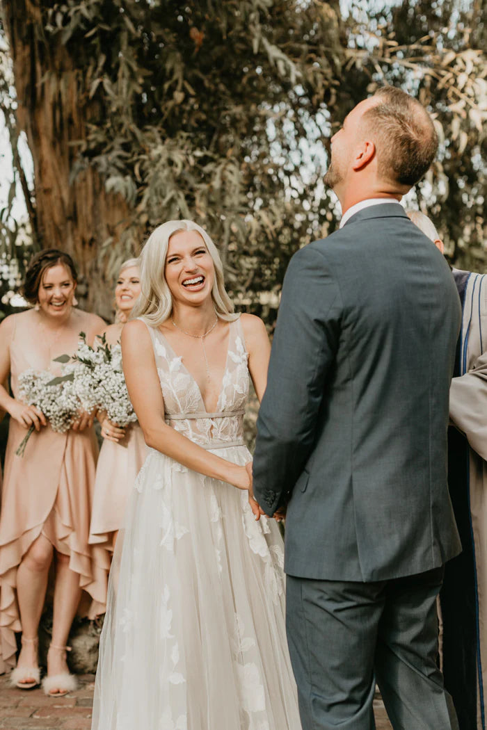 Elegant Lace Applique A Line Real Wedding Gowns V Neck Sleeveless - MyChicDress