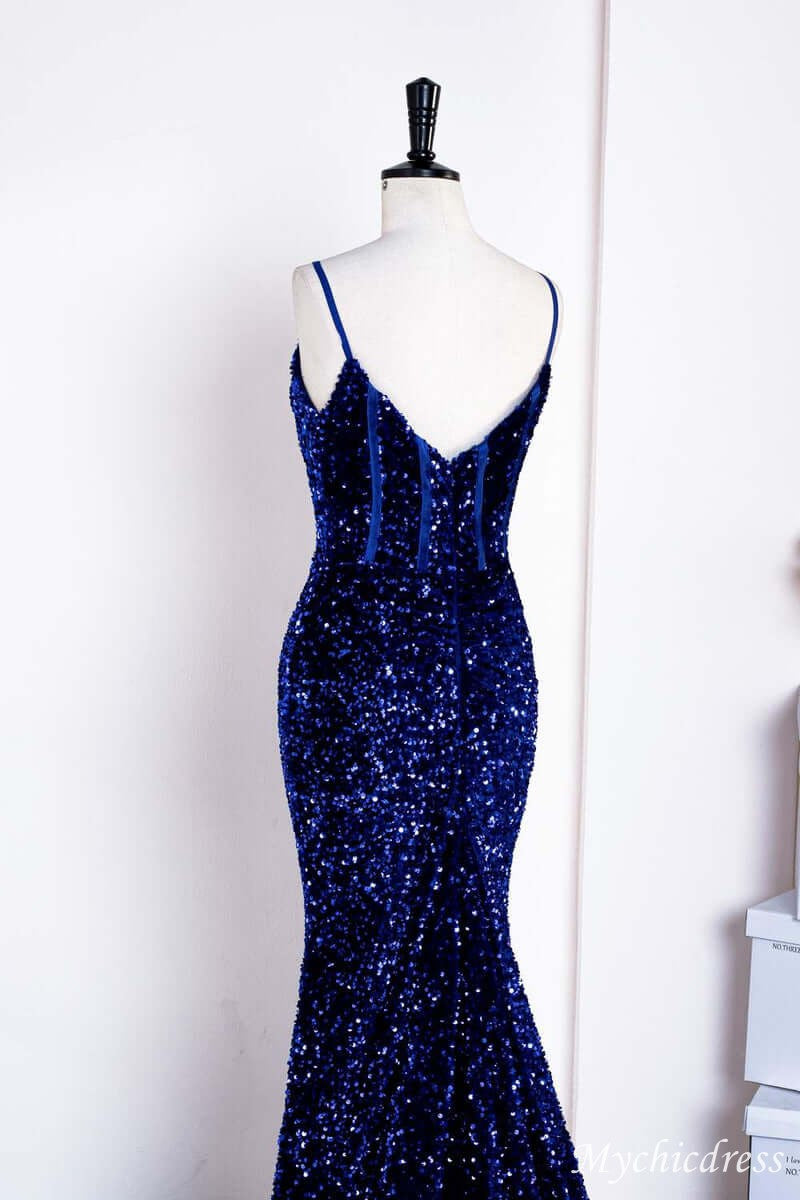 Elegant Mermaid Long Formal Dress Royal Blue Sequin Prom Dress - MyChicDress