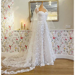 Elegant White Lace Wedding Dress Sleeveless V-Neck Appliques