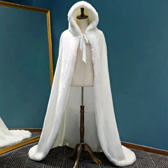 Floor Length Faux Fur White Winter Wedding Cloak Bride Shawl Cape Coat MyChicDress