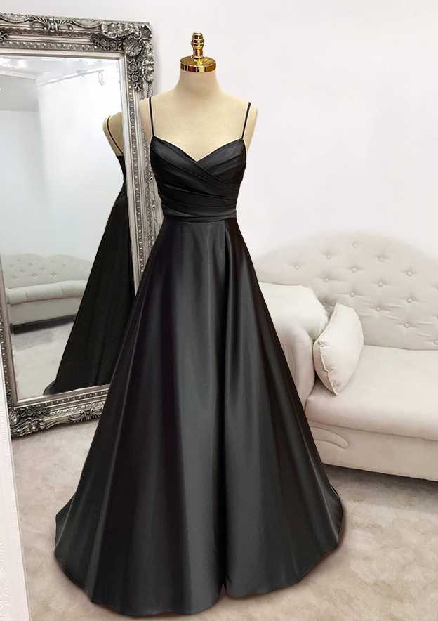 Floor-Length Satin Green Prom Dress A-line With Pleated MyChicDress