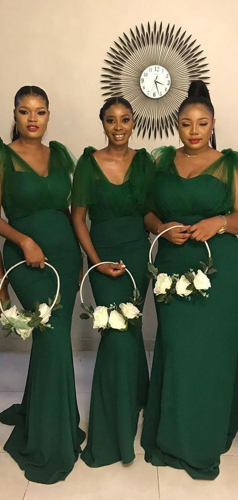 Floor-length Green Tulle Bridesmaid Dresses Mermaid Wedding Party Dress MyChicDress