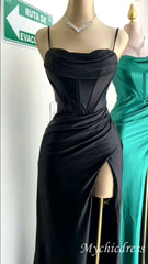 Floor Length black Mermaid Formal Wedding Guest Dress With Slit