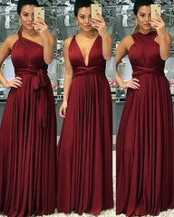 Floor Length Infinity Burgundy Bridesmaid Dresses Convertible Style