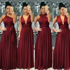 Floor Length Infinity Burgundy Bridesmaid Dresses Convertible Style