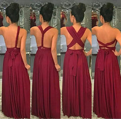 Floor Length Infinity Burgundy Bridesmaid Dresses Convertible Style