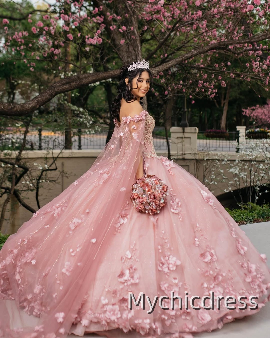 Floor Length Pink Princess Girl Sweet 15 Quinceanera Dress Ball Gowns Mychicdress