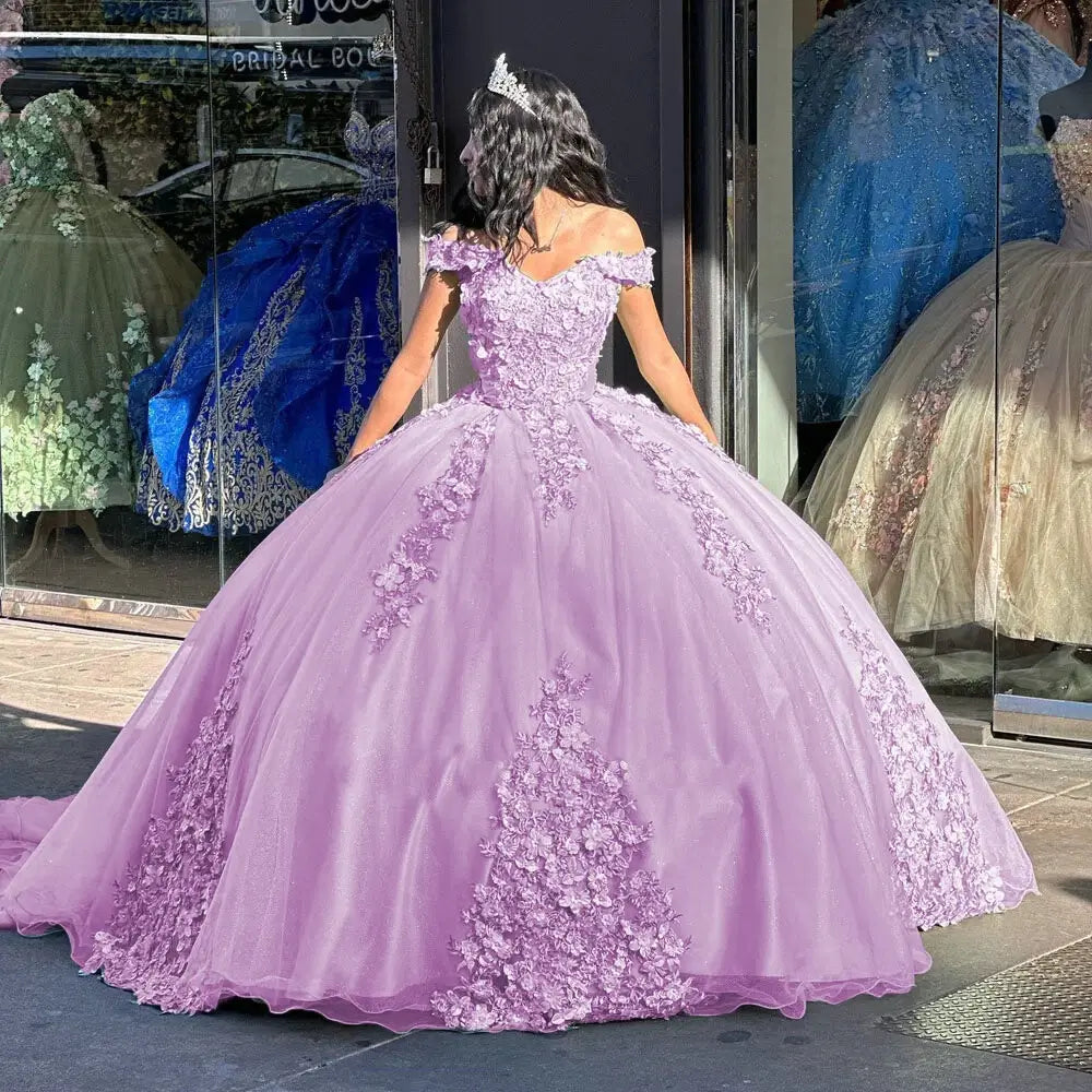 lilac Floral Lace Sweet 16 Birthday Party Quince Dresses