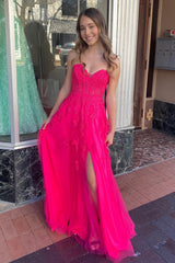 Floral Hot Pink 2024 Prom Dresses A-line Long Strapless Appliques