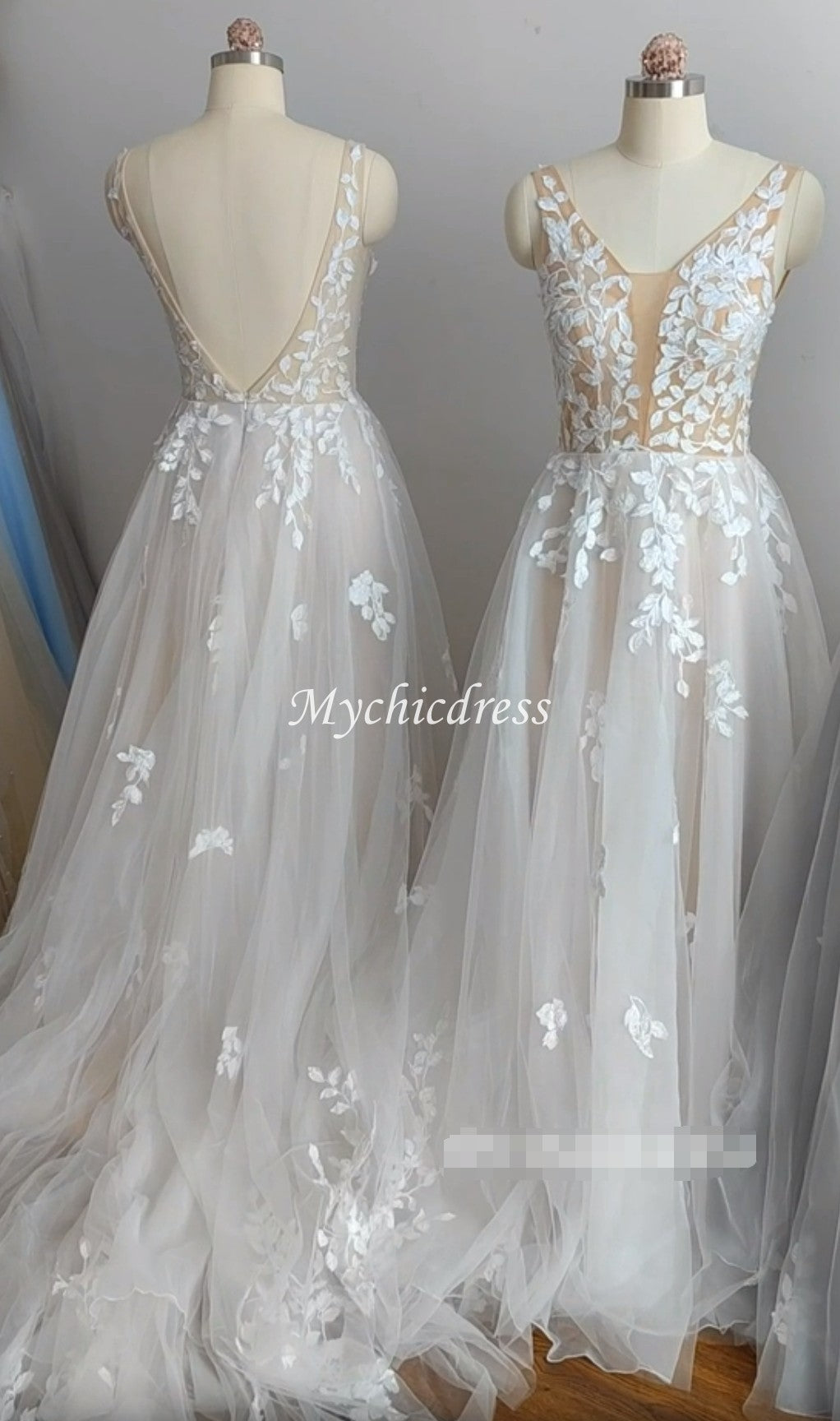 Floral Lace Rustic Wedding Dresses Boho Deep V-neck for Garden Weddings - MyChicDress